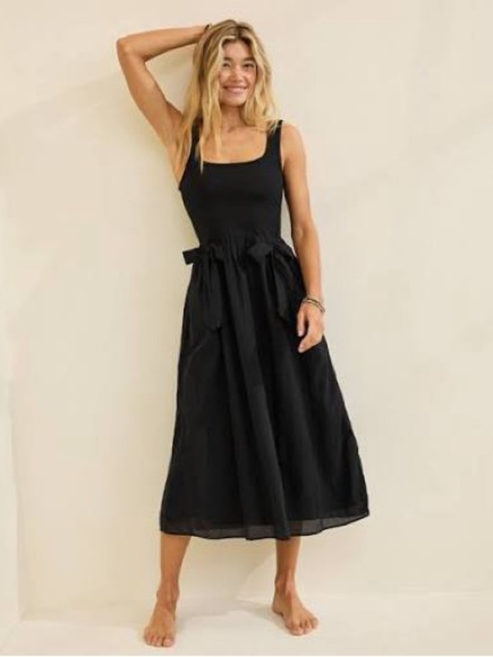 Aerie Black At The Barre Bow Midi Dress